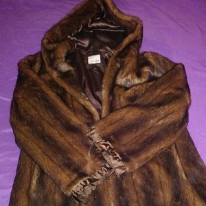 Brown hooded faux fur jacket